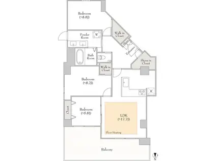 ルミークアン高輪(3LDK/1階)の間取り写真