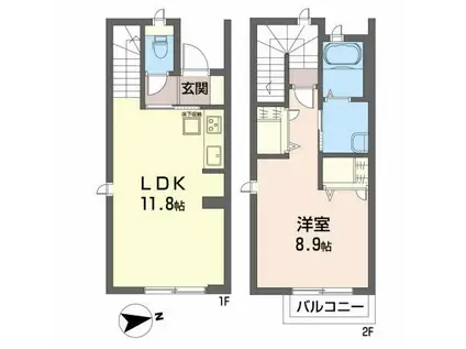 プロスペレジャルダンB(1LDK/1階)の間取り写真