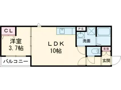 AGR 石橋(1LDK/2階)の間取り写真