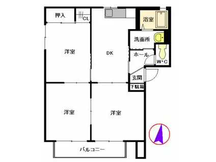 グリーンゲーブルス 弐番館(3DK/2階)の間取り写真