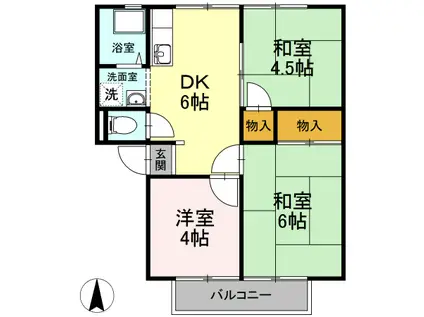 エレガンス西市 E棟(3DK/2階)の間取り写真