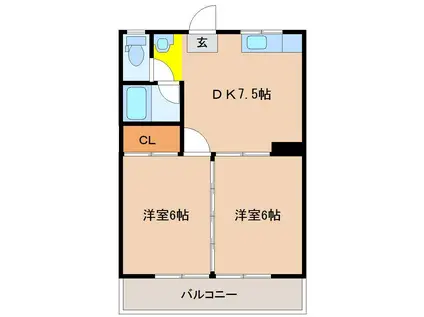 リヴェール阿波岐(2DK/3階)の間取り写真