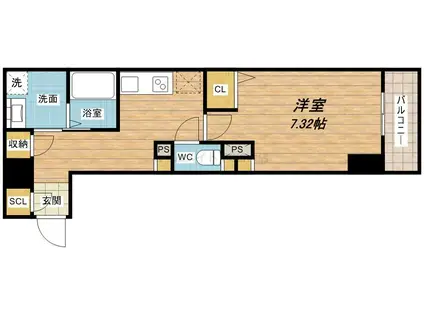 グランルージュ谷町六丁目(1K/2階)の間取り写真