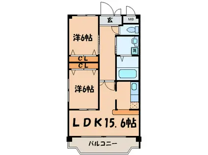 リベルテ砂田橋(2LDK/2階)の間取り写真