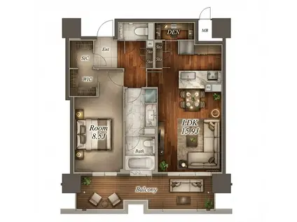 ザ・ファインタワー名古屋今池(1LDK/23階)の間取り写真