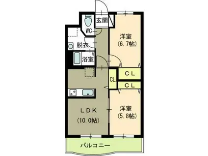 リヴェールあおば(2LDK/2階)の間取り写真