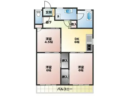 丸富ハイツ(3DK/4階)の間取り写真