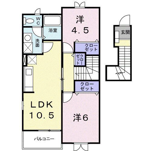 プリムヴェール(2LDK/2階)の間取り写真