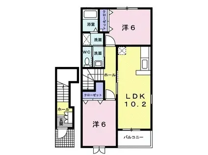 ヴェルドミール A(2LDK/2階)の間取り写真