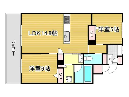 リヴィエールベイステーション小倉(2LDK/9階)の間取り写真