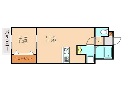LITERA IBK 香椎東(1LDK/1階)の間取り写真