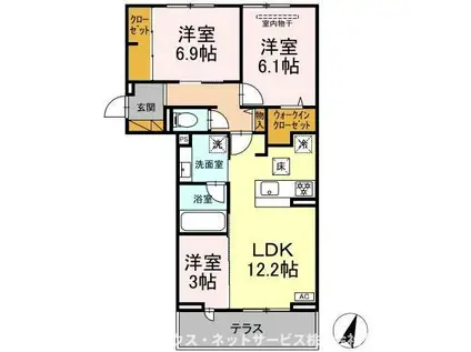 リシェスみのり台 B棟(3LDK/1階)の間取り写真