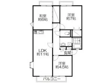 サンビレッジ南富ケ丘(3LDK/2階)の間取り写真