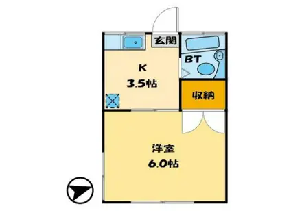 コーポかさのば(1K/1階)の間取り写真