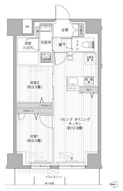 ワイズ本所(2LDK/5階)の間取り写真
