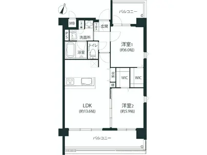 警固ビューアパートメント(2LDK/6階)の間取り写真