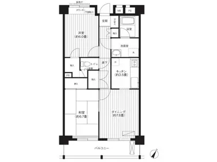パインヒル上町(2DK/2階)の間取り写真