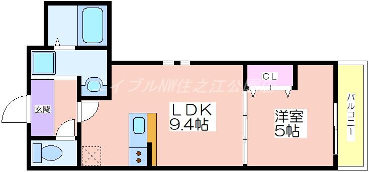 フジパレス住吉遠里小野V番館(1LDK/1階)の間取り写真