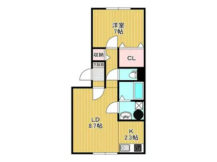 ハーツクライ(1LDK/2階)の間取り写真
