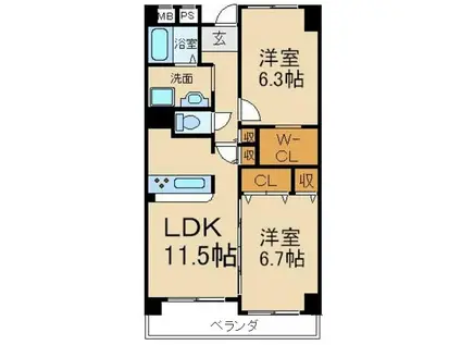 サンティール(2LDK/5階)の間取り写真