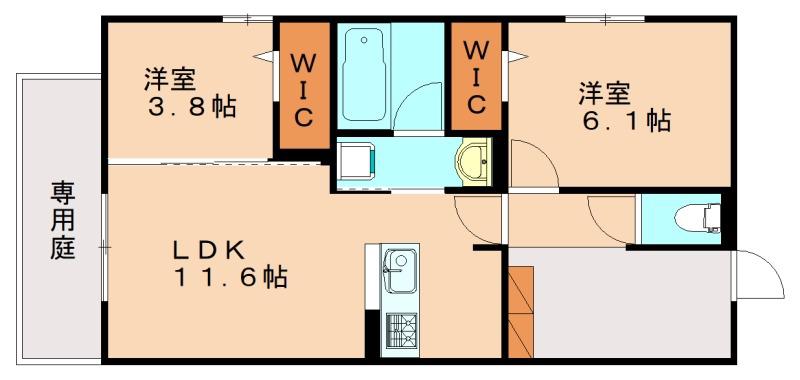 PURE WIND GARDEN B棟(2LDK/2階)の間取り写真