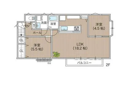 フェリーチェ平和台(2LDK/2階)の間取り写真
