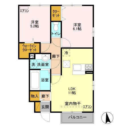 サンライトレジデンスII B(2LDK/1階)の間取り写真