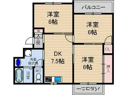 プラスコート南耳原(3DK/1階)の間取り写真