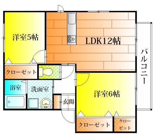メゾンルミエール B棟(2LDK/1階)の間取り写真