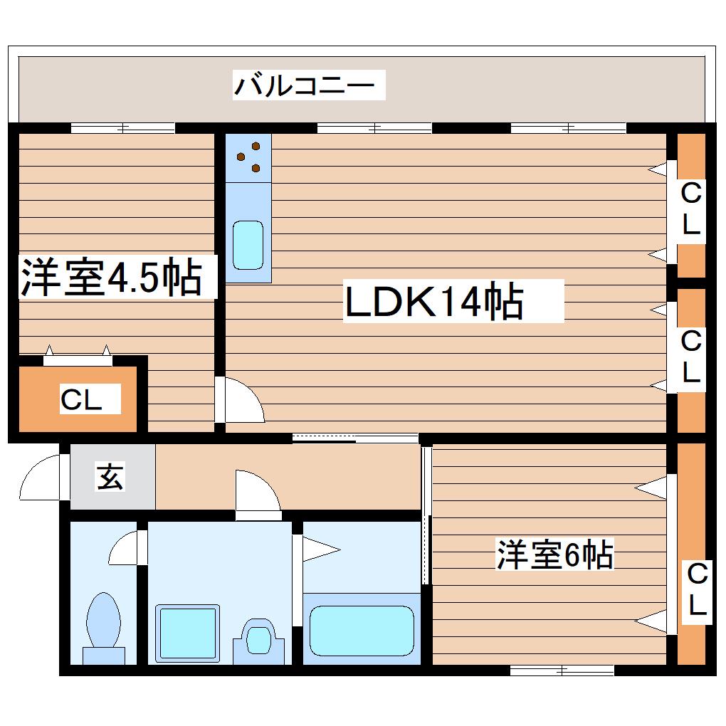 マデーラ東勝山A棟(2LDK/2階)の間取り写真
