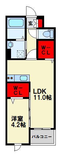 ルナベル(1LDK/4階)の間取り写真