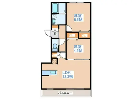 セントポーリアCHERIR(2LDK/3階)の間取り写真