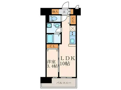 ザ・レジデンス黒崎駅南(1LDK/9階)の間取り写真