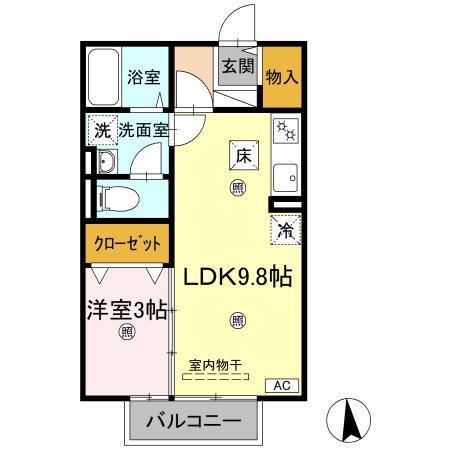 クリエガーデン(1LDK/1階)の間取り写真