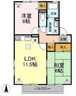 セジュール西屋B棟(2LDK/1階)の間取り写真