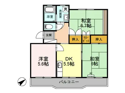 コーポラス多治米(3DK/1階)の間取り写真