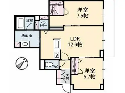 スカイメロウ(2LDK/1階)の間取り写真