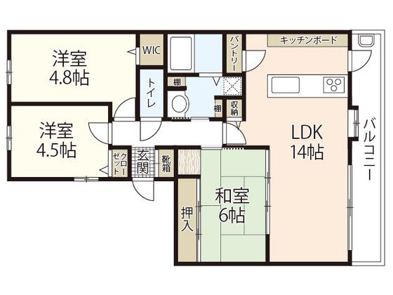 サンシティ牛田(3LDK/9階)の間取り写真