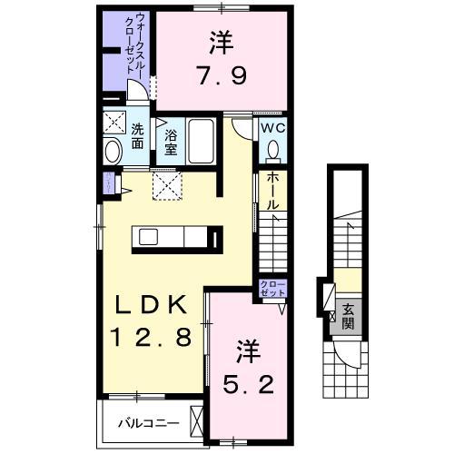 アンダンテ イースト C(2LDK/2階)の間取り写真