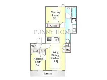 喜多見1丁目メゾン(2LDK/1階)の間取り写真