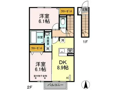 リーフガーデン イースト(2DK/2階)の間取り写真