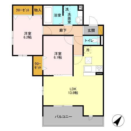 ベラヴィスタ蘇我(2LDK/1階)の間取り写真