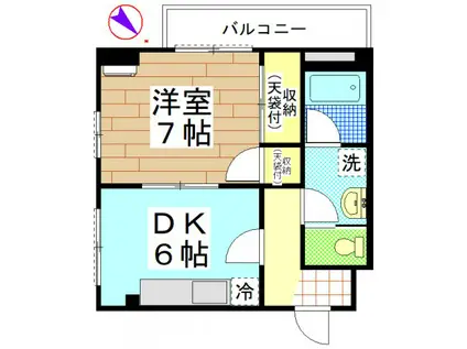 菱木ビル(1DK/3階)の間取り写真