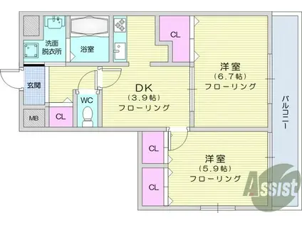 KC21ビル(2DK/6階)の間取り写真