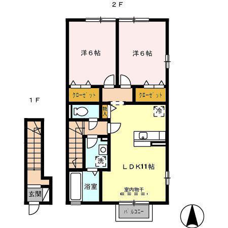 SCHLOSSE FUJI VI(2LDK/2階)の間取り写真