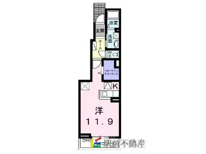 ベルメゾン日の出町(ワンルーム/1階)の間取り写真