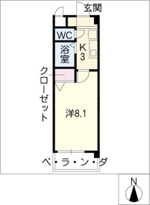 クレストコート(1K/2階)の間取り写真