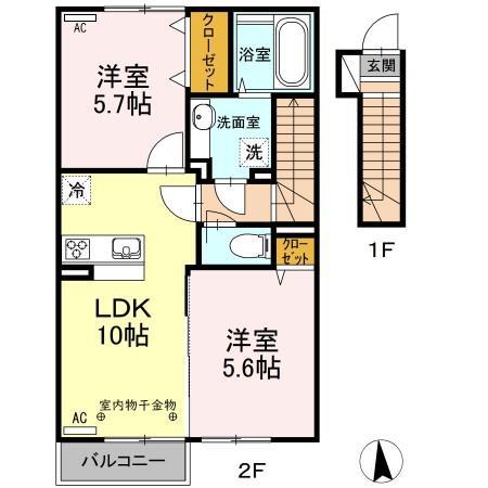 アーバンハイツ30 B棟(2LDK/2階)の間取り写真