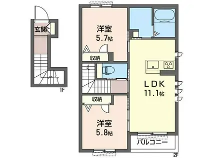 グリーンエスペランザB(2LDK/2階)の間取り写真