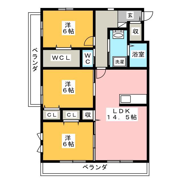 ラ ヴィ ベール(3LDK/3階)の間取り写真